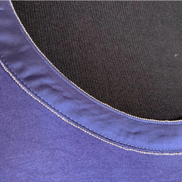 White House Black Market slate blue metallic trim scoop neck top L - Picture 4 of 12